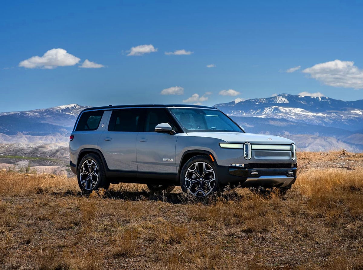 Newly tinted Rivian SUV with automotive window tinting in Montrose, Colorado near the San Juan Mountains